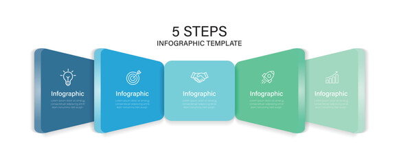 3D Infographic template design with 5 levels for presentation.  Business timeline concept with icon.