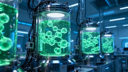 Laboratory equipment with green liquid