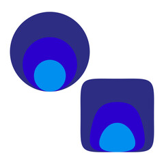 Blue circles squares. Simple geometric shape. Layered object abstract. Vector minimal composition.