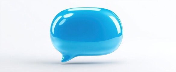 The Speech Bubble Glossy Blue 3D Icon Floating Over Minimal White Background