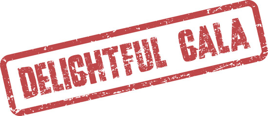 Elegant red stamp with Delightful Gala text for sophisticated social events and gatherings