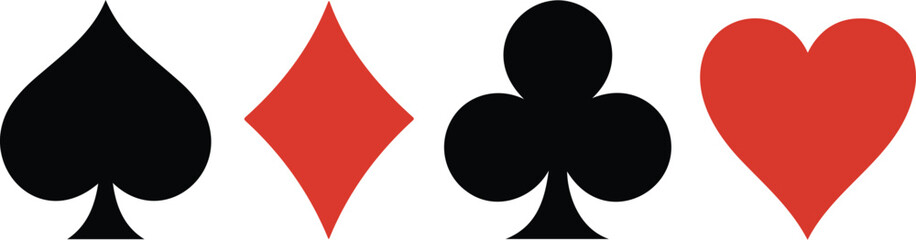 Obraz premium A simple graphic design of the four playing card suits in black and red against a white background. From left to right