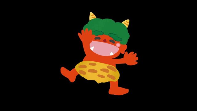 節分用笑って手を振る可愛い赤鬼のアニメーション動画素材