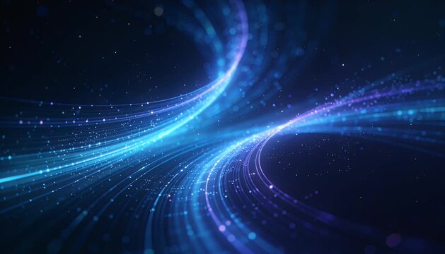 Technology background video loop 4k abstract neon light wave glowing particle trail with digital motion fantasy flow design and modern blue energy wave particle background video loop