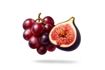 Grapes and Fig Cross Section on transparent background, close-up view