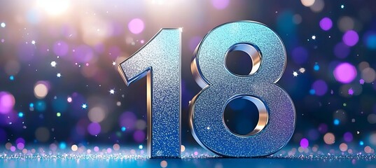 Eighteen Celebration with Bokeh Fairy Lights Bright Party Invitation with Glitter Background Design