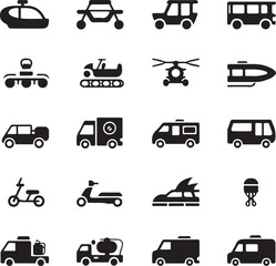 black icons of various vehicles on white background