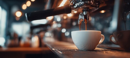 The Espresso Cup Receiving a Freshly Pulled Shot From a Professional Espresso Machine