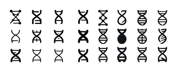 Collection of various dna helix icons in different styles and designs