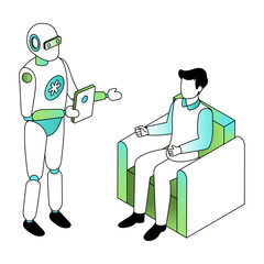 illustration depicting a robot doctor in isometric style