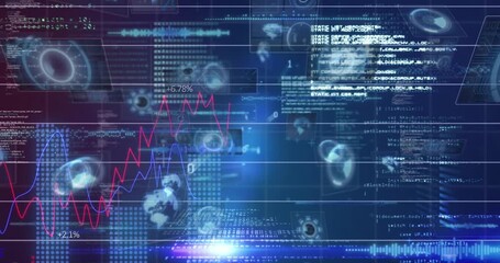 Animation of molecules over data processing on black background - Powered by Adobe