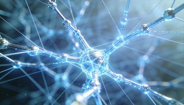 Neural network technology background video loop 4k glowing connection neuron structure concept data connection glowing abstract pattern digital grid concept depth futuristic design cyber science blue