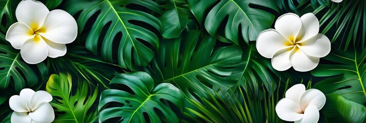 Lush Botanical Garden Background with Tropical Greenery and Exotic Blooms in Perfect Harmony