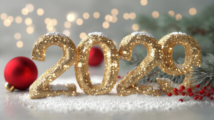 Golden glittering 2029 numbers celebrating new year holiday season