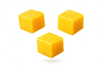 Diced mango fruit cubes on transparent background, perfect for design