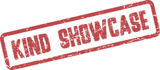 Red rectangular grunge stamp featuring the words Kind Showcase for promotional use