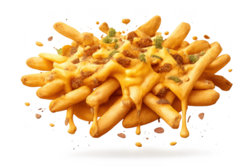 Loaded Cheese Fries on transparent background, tempting and delicious!