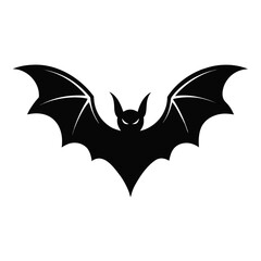 Spooky black bat silhouette with glowing eyes spreading its large wings ready for halloween