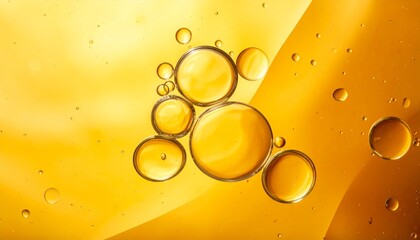 Oil Droplets Suspended in Liquid on Yellow Background