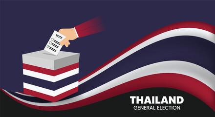 Thailand General Election Banner With Ballot Box National Colors And Democratic vector poster