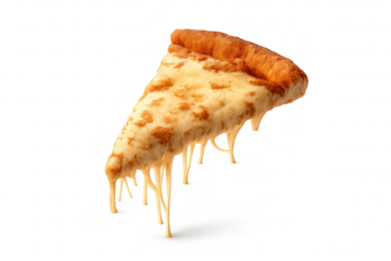 Delicious pizza slice with melting cheese on transparent background