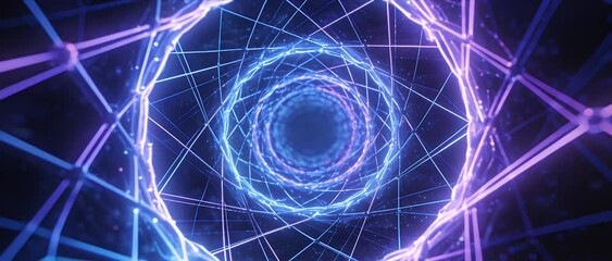 Technology background video loop 4k neon tunnel abstract light line futuristic spiral cyber glow energy motion digital pattern modern design fantasy dreamlike glowing triangle wireframe vortex - Powered by Adobe