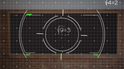 Animation of viewfinder, math formulas and symbols over blackboard - Powered by Adobe