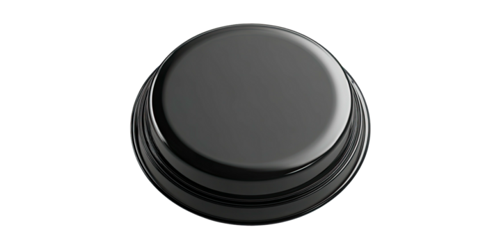 A close-up view of a dark, layered object with a smooth, reflective surface against black - Powered by Adobe