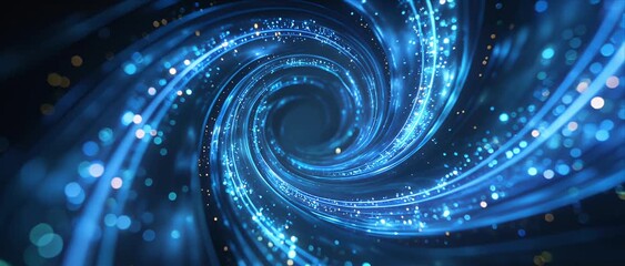 Technology tunnel swirl background video loop 4k blue light particle abstract energy wave dynamic futuristic motion design digital fantasy sci fi spiral depth space - Powered by Adobe