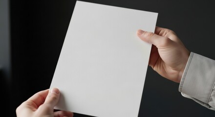 Hands holding blank white paper for notes or messages