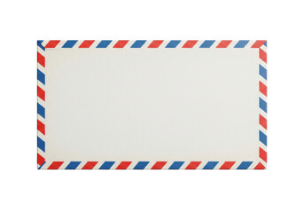 Obraz premium Classic airmail envelope with red blue white diagonal stripe border and blank white space for message