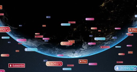 Animation of social media icons over data processing - Powered by Adobe