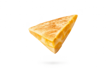 Delicious cheddar cheese wedge against transparent background artwork.
