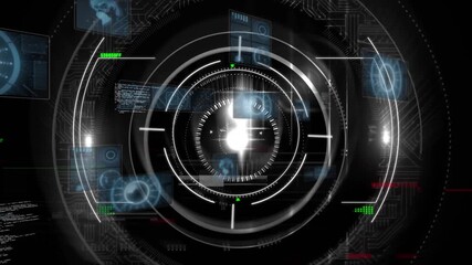 Animation of scope scanning over data processing on black background - Powered by Adobe