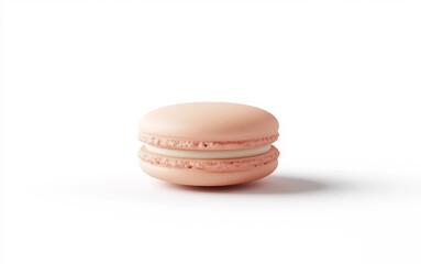 Obraz premium Single Pink Macaron with Creamy Filling Isolated on White Background.