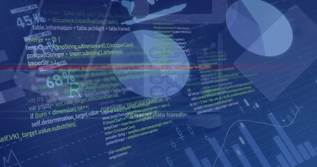 Animation of interface with data processing over calculator on wooden surface - Powered by Adobe