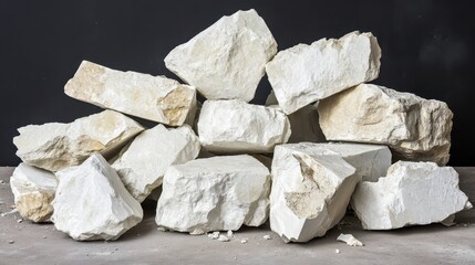 A pile of broken white chalk rock fragments