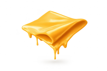 Dripping caramel square, golden hue on transparent background texture.