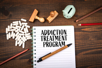 Addiction Treatment Program Notebook Scene Illustrating Recovery Care Planning Support