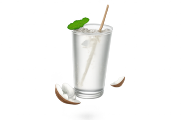 Refreshing Coconut Drink on transparent background with Mint and Straw
