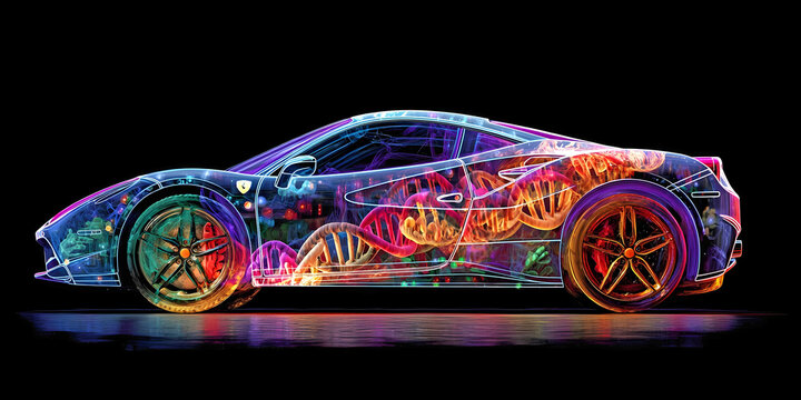 Neon DNA Sports Car Light Painting, ai generated.
