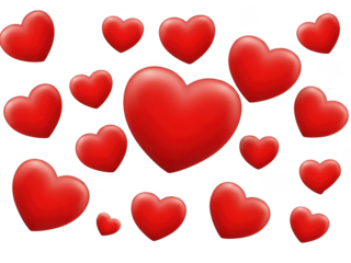 Collection of red hearts isolated on transparent background isolated on white background