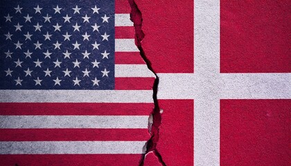 cracked floor with USA and Denmark flag on each side