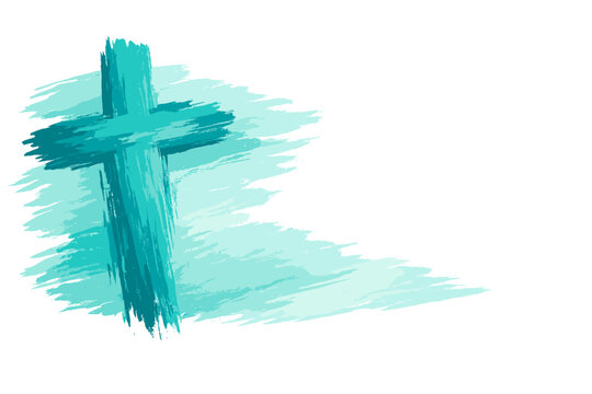 A teal‑toned cross painting with a rough, hand‑painted effect, featuring a background with ample copy space, ready for scripture, worship lyrics, or quotes