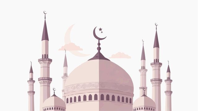 Elegant Minimalist Mosque Illustration with Crescent Moon and Star - Powered by Adobe