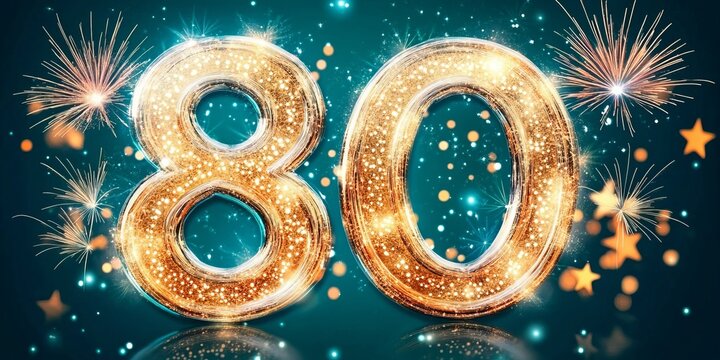 Joyful Celebration with Sparkling Fireworks and Golden Decorations for 80th Birthday Milestone Party - Powered by Adobe