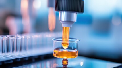 Genetic Sequencing Device Dispensing Liquid Into Small Glass Container