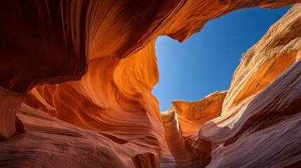 Antelope Canyon sandstone formations with vibrant orange red hues and sunlight beams highlighting smooth curves.