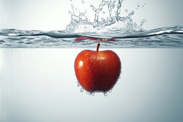 Red Apple Dropping Into Water Splash