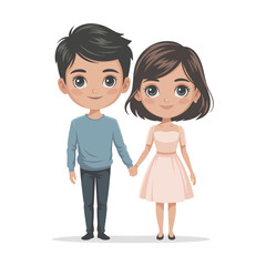 Fototapeta premium Stylized Boy and Girl Couple Holding Hands, Cute Romantic Vector Illustration Representing Love, Companionship, and Modern Relationship
